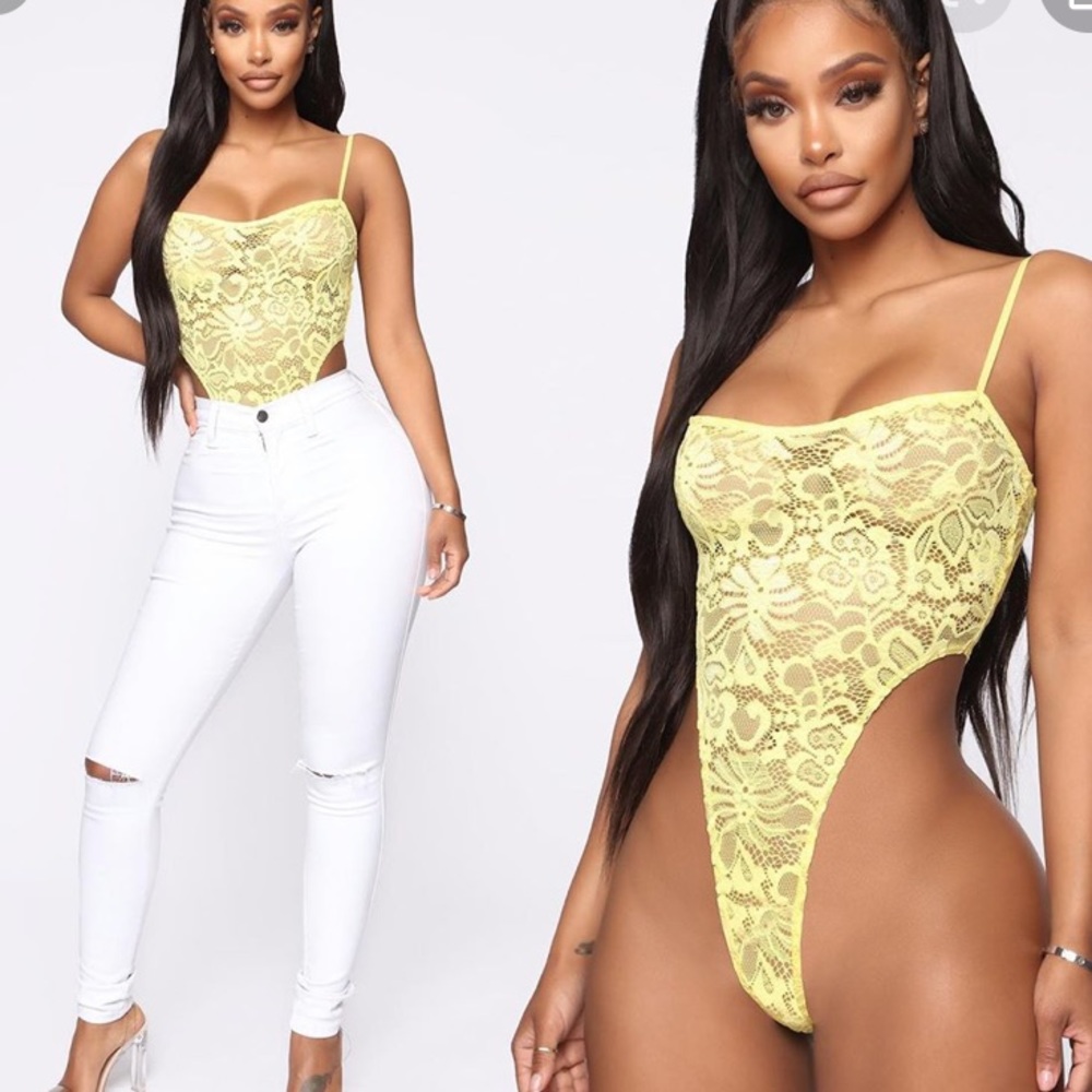 Fashion Nova Yellow lace bodysuit
